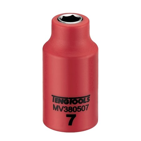 TENG TOOLS 3/8 Inch Drive 7MM Metric 6 Point 1000 Volt Shallow Insulated Socket MV380507